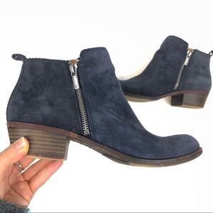 Lucky Brand Navy Suede Zipper Booties